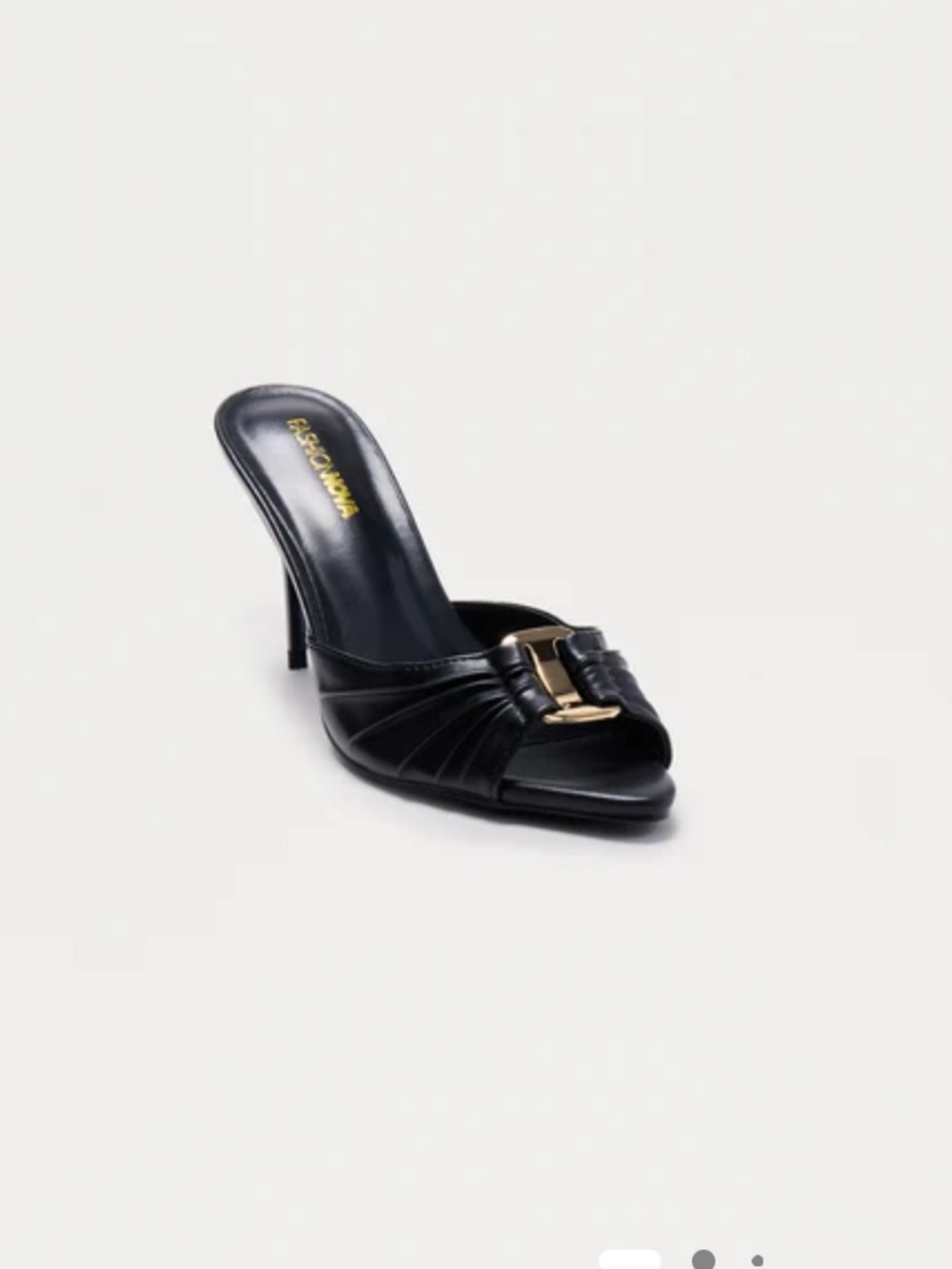 Black Heeled Mule with Gold Buckle by